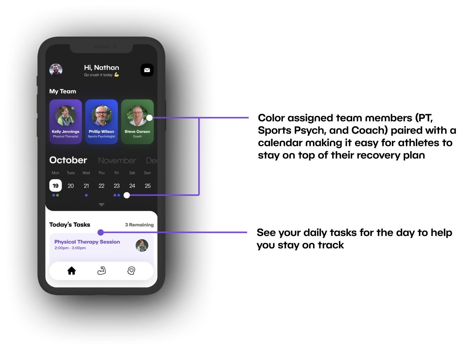 Final App — Home Screen with care team calendar and daily task list