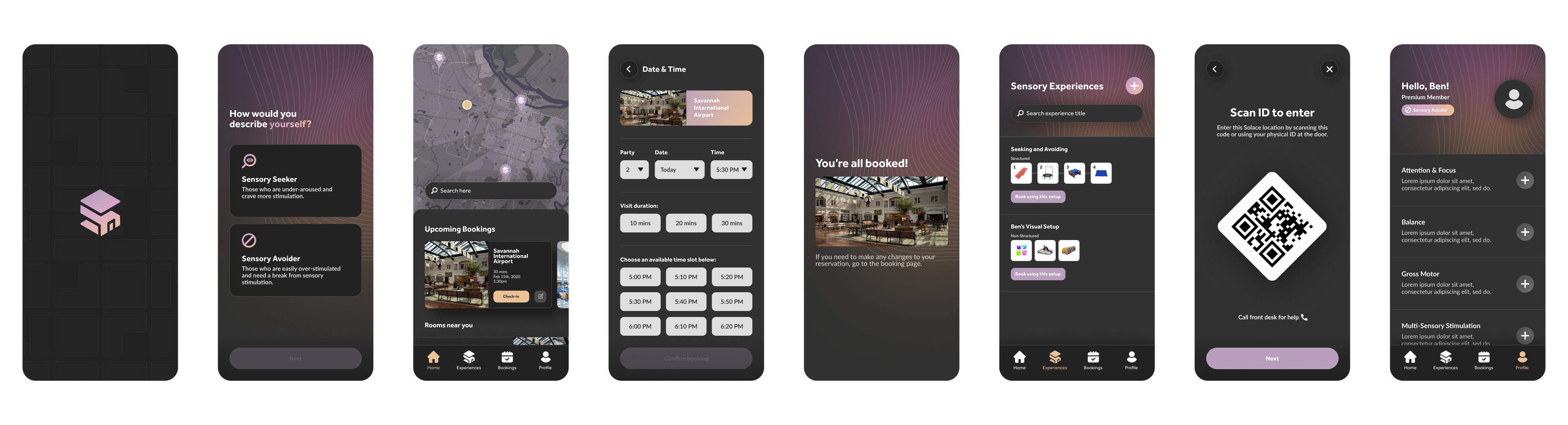Solace mobile application — set of screens