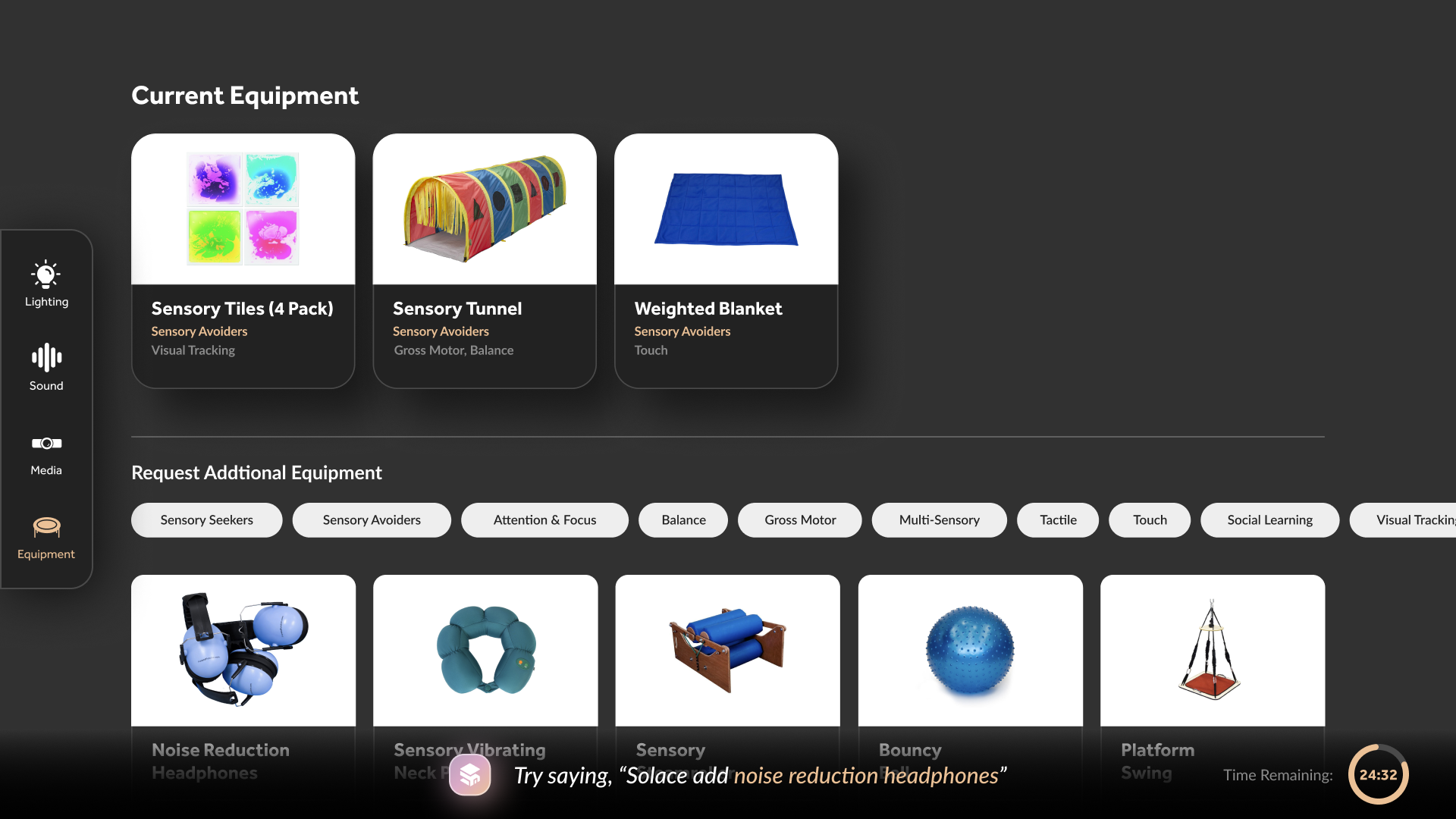 Tablet room controls equipment request