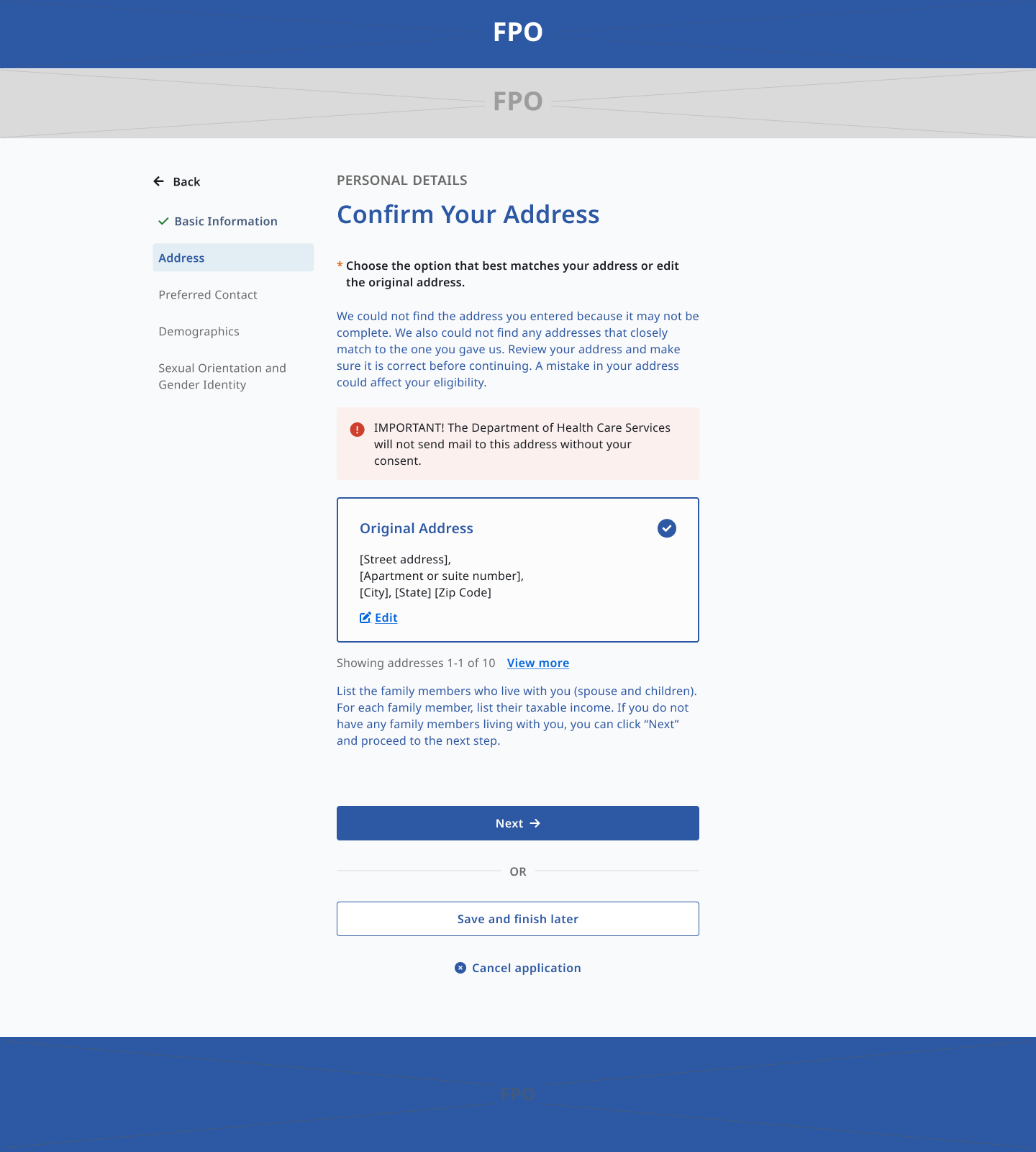 Confirm address — error state