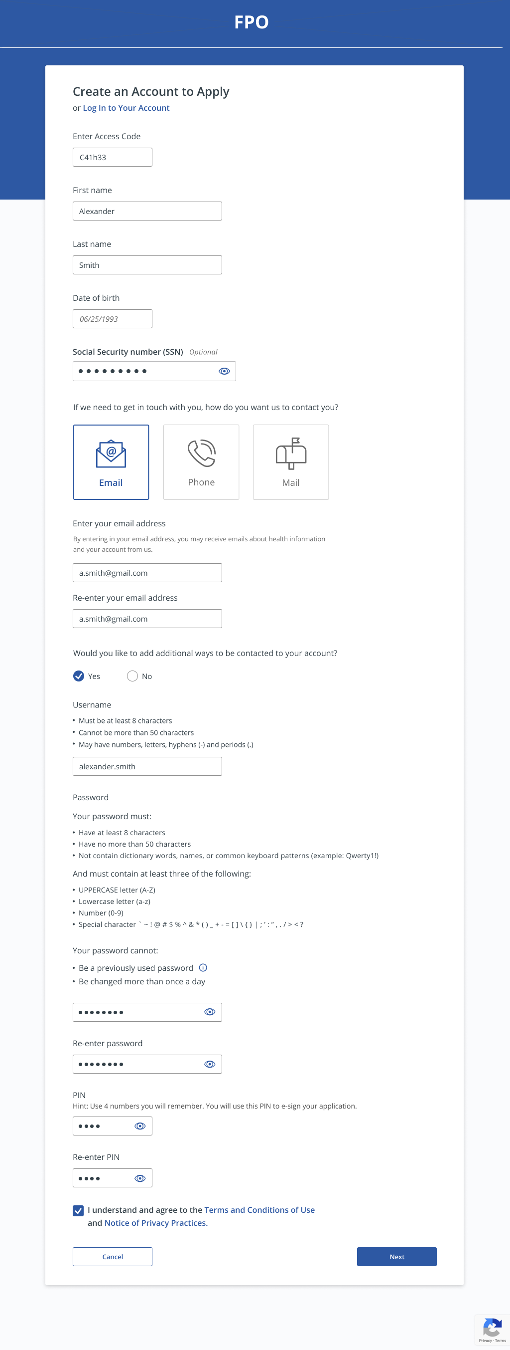 Create account — confirmation email