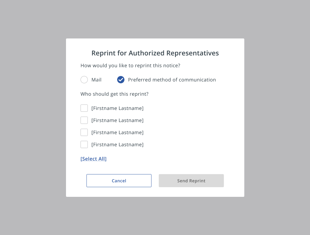 Documents reprint notice — authorized representatives