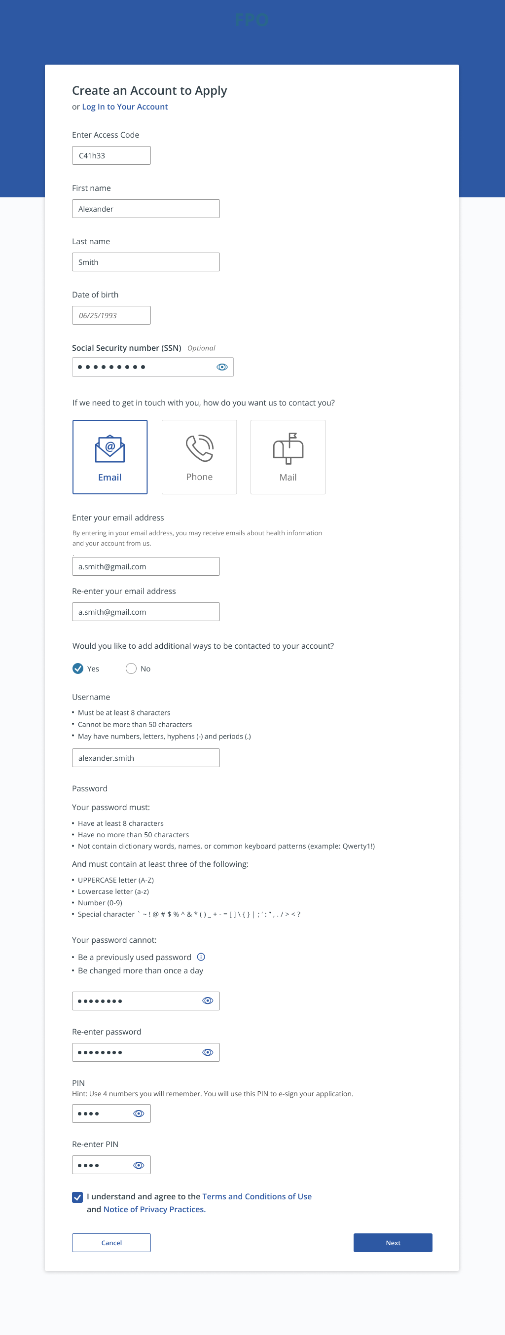 Before — create account mail