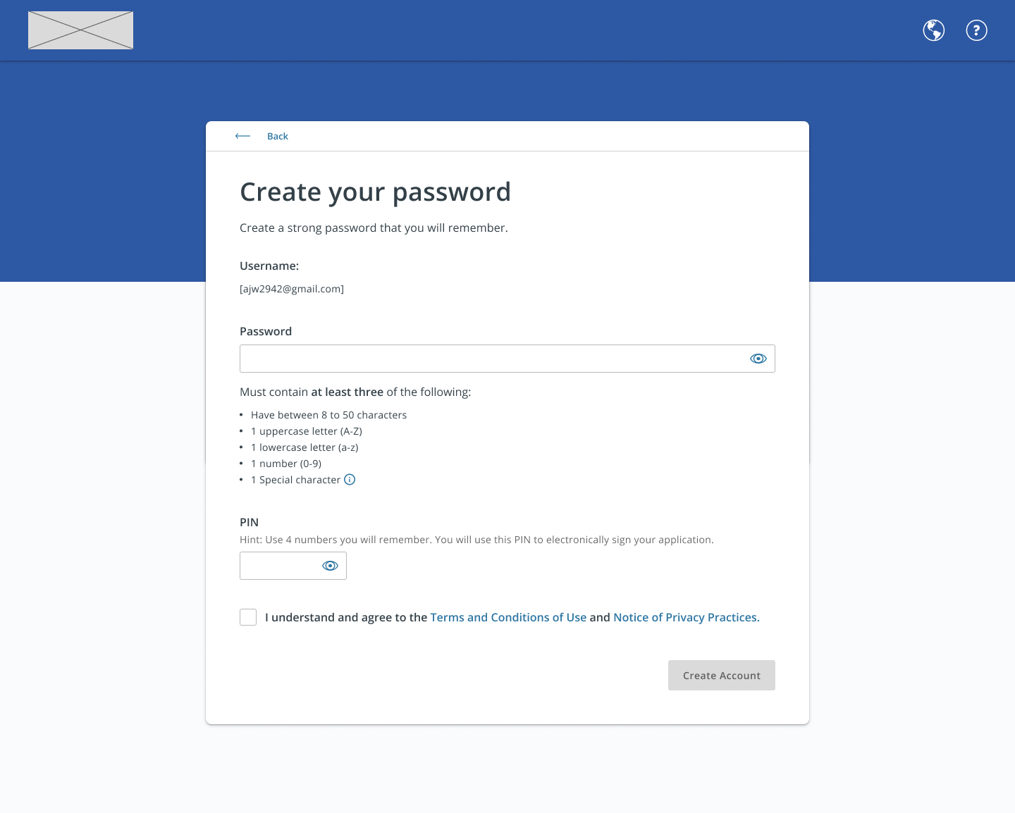 Duplicates — create account: create password