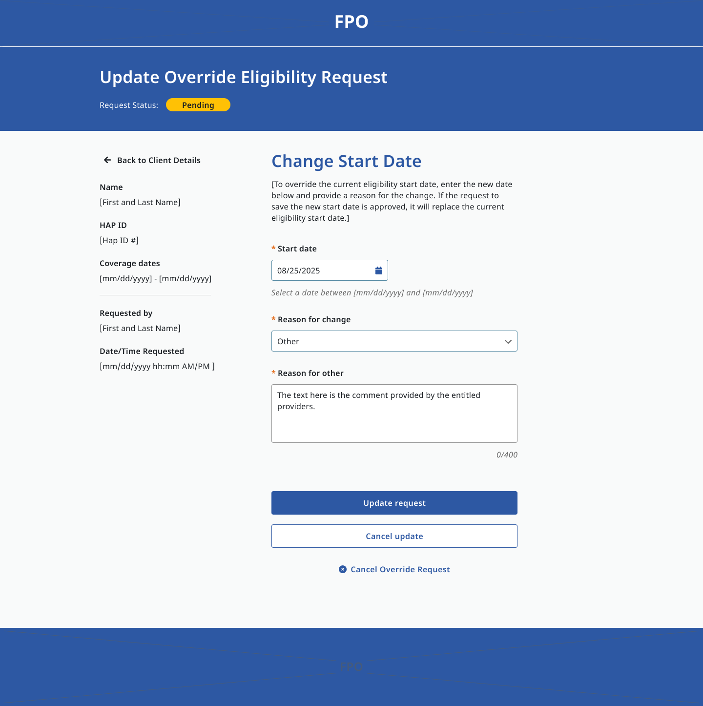 Override eligibility request — updated state